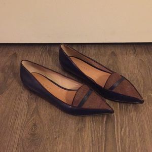 Navy Blue Flats with Brown Mohair on Toe-Box